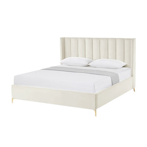 HomeRoots Cream Button-Tufted Velvet King Bed Frame - Elegant Design, Durable Comfort & Stylish Support System 544824