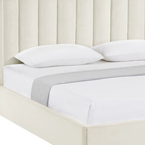 HomeRoots Cream Tufted Velvet Queen Bed Frame – Elegant Upholstered Design for Luxurious Comfort & Support 544825