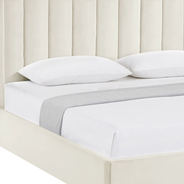 HomeRoots Cream Tufted Velvet Queen Bed Frame – Elegant Upholstered Design for Luxurious Comfort & Support 544825