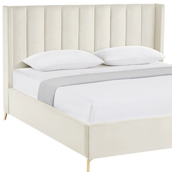 HomeRoots Cream Tufted Velvet Queen Bed Frame – Elegant Upholstered Design for Luxurious Comfort & Support 544825
