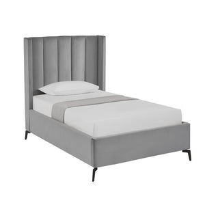 HomeRoots Light Gray Tufted Velvet Twin Bed Frame - Modern Design with Sturdy Support for Ultimate Comfort 544826