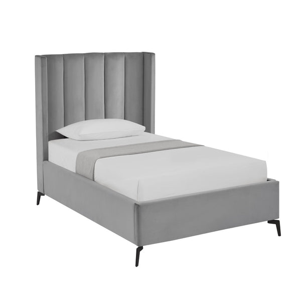 HomeRoots Light Gray Tufted Velvet Twin Bed Frame - Modern Design with Sturdy Support for Ultimate Comfort 544826