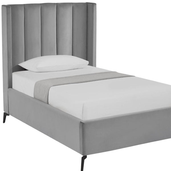 HomeRoots Light Gray Tufted Velvet Twin Bed Frame - Modern Design with Sturdy Support for Ultimate Comfort 544826