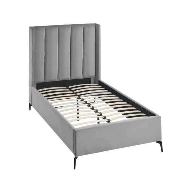 HomeRoots Light Gray Tufted Velvet Twin Bed Frame - Modern Design with Sturdy Support for Ultimate Comfort 544826