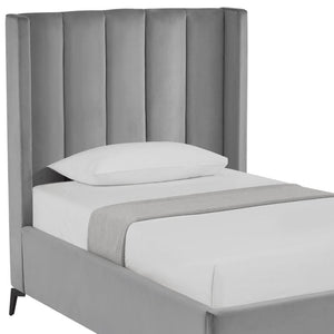 HomeRoots Light Gray Tufted Velvet Twin Bed Frame - Modern Design with Sturdy Support for Ultimate Comfort 544826