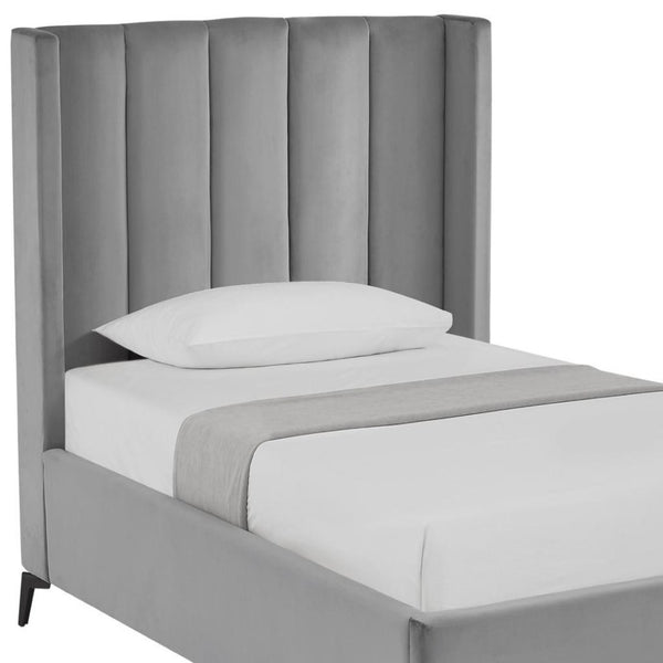 HomeRoots Light Gray Tufted Velvet Twin Bed Frame - Modern Design with Sturdy Support for Ultimate Comfort 544826