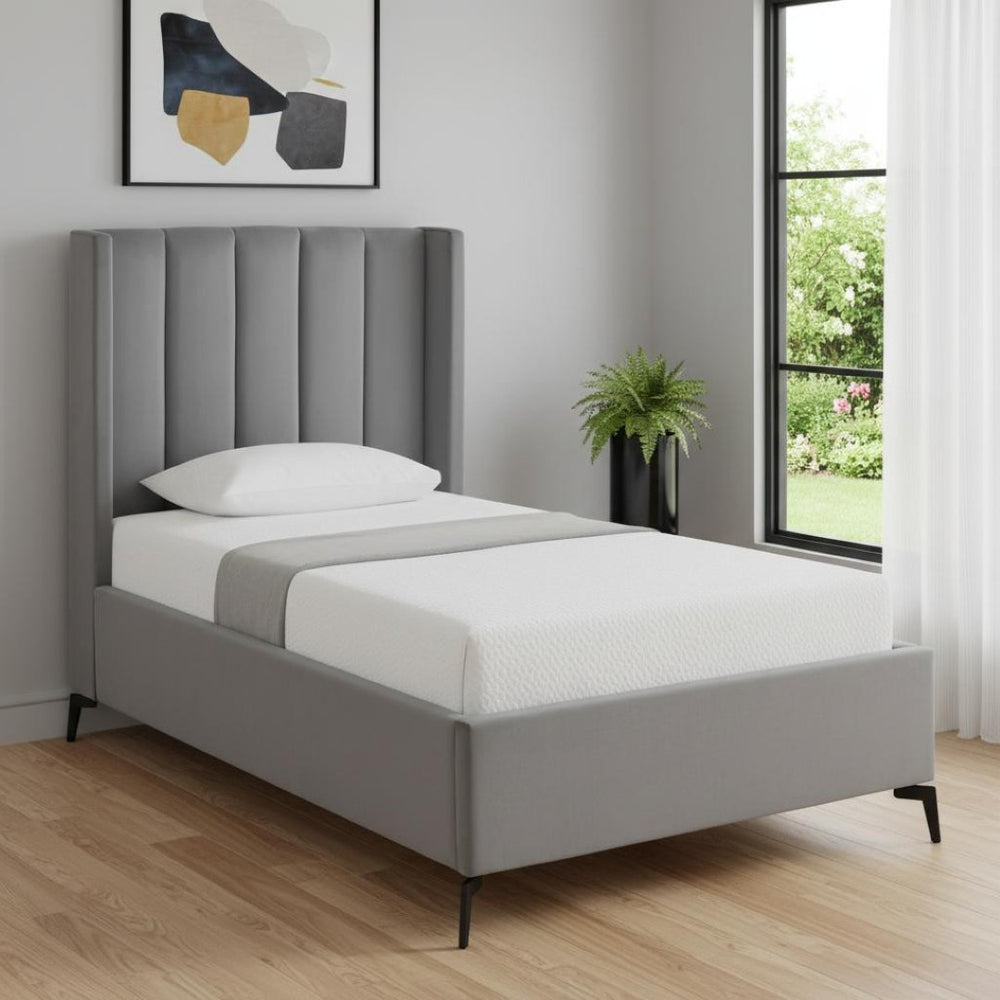 HomeRoots Light Gray Tufted Velvet Twin Bed Frame - Modern Design with Sturdy Support for Ultimate Comfort 544826