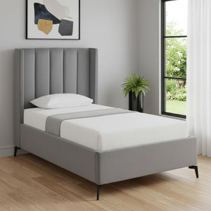 HomeRoots Light Gray Tufted Velvet Twin Bed Frame - Modern Design with Sturdy Support for Ultimate Comfort 544826