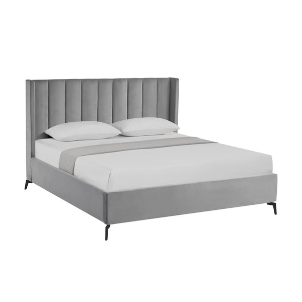 HomeRoots Black Velvet Upholstered Bed Frame - Chic, Durable Design for Modern Bedrooms with Sturdy Support King 544827