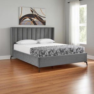 HomeRoots Black Velvet Upholstered Bed Frame - Chic, Durable Design for Modern Bedrooms with Sturdy Support King 544827