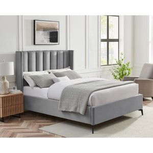 HomeRoots Black Velvet Upholstered Bed Frame - Chic, Durable Design for Modern Bedrooms with Sturdy Support King 544827