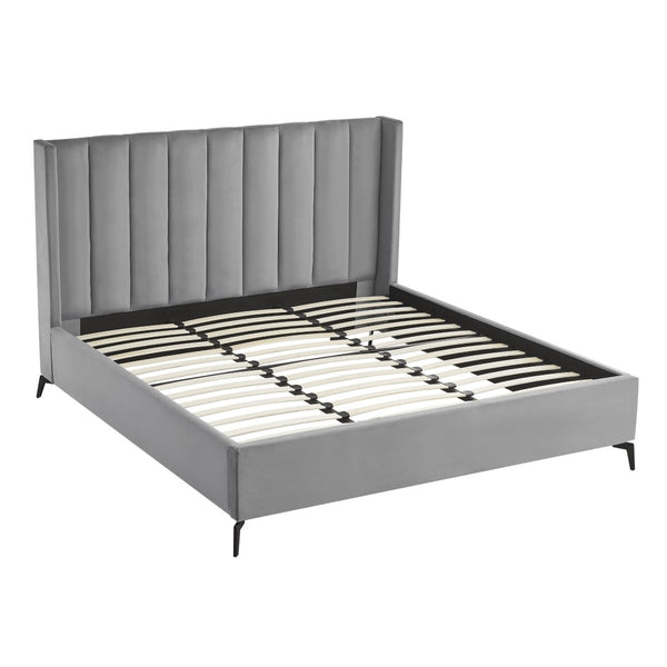 HomeRoots Black Velvet Upholstered Bed Frame - Chic, Durable Design for Modern Bedrooms with Sturdy Support King 544827