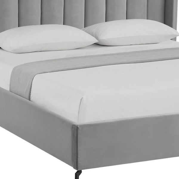 HomeRoots Black Velvet Upholstered Bed Frame - Chic, Durable Design for Modern Bedrooms with Sturdy Support King 544827