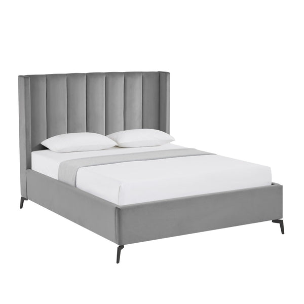 HomeRoots Black Velvet Upholstered Bed Frame - Chic, Durable Design for Modern Bedrooms with Sturdy Support Queen 544828
