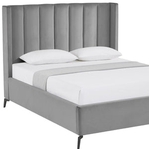 HomeRoots Black Velvet Upholstered Bed Frame - Chic, Durable Design for Modern Bedrooms with Sturdy Support Queen 544828