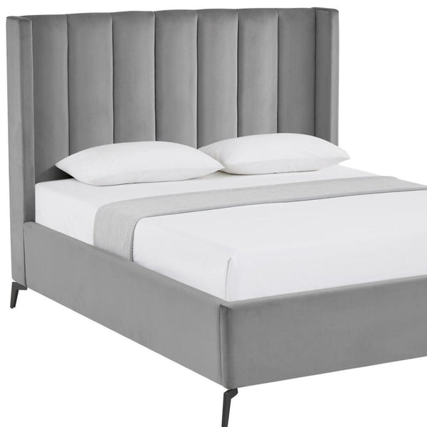 HomeRoots Black Velvet Upholstered Bed Frame - Chic, Durable Design for Modern Bedrooms with Sturdy Support Queen 544828