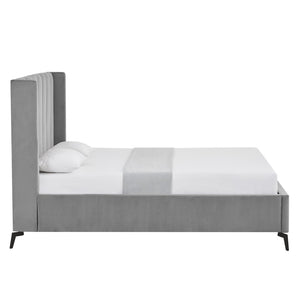 HomeRoots Black Velvet Upholstered Bed Frame - Chic, Durable Design for Modern Bedrooms with Sturdy Support Queen 544828