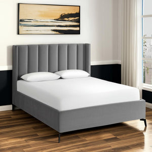 HomeRoots Black Velvet Upholstered Bed Frame - Chic, Durable Design for Modern Bedrooms with Sturdy Support Queen 544828
