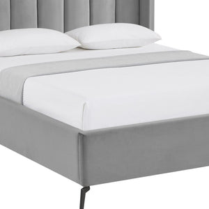 HomeRoots Black Velvet Upholstered Bed Frame - Chic, Durable Design for Modern Bedrooms with Sturdy Support Queen 544828
