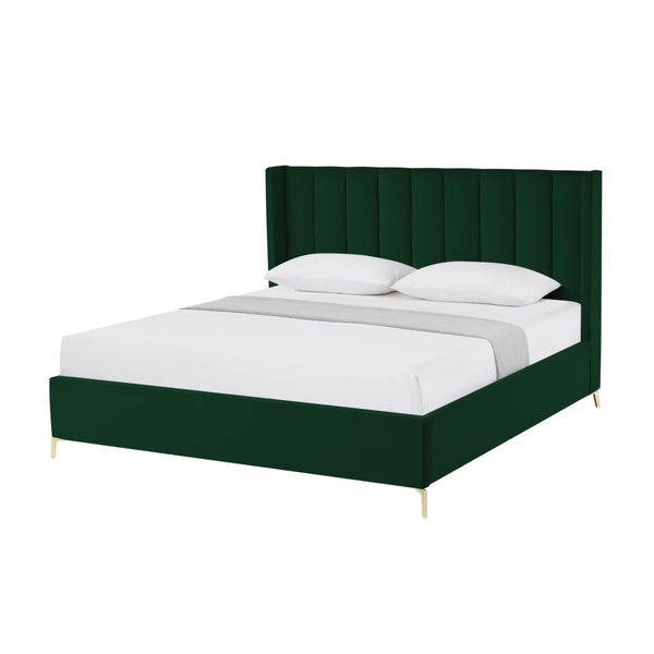 HomeRoots Black Velvet Upholstered Bed Frame - Chic, Durable Design for Modern Bedrooms with Sturdy Support King 544830