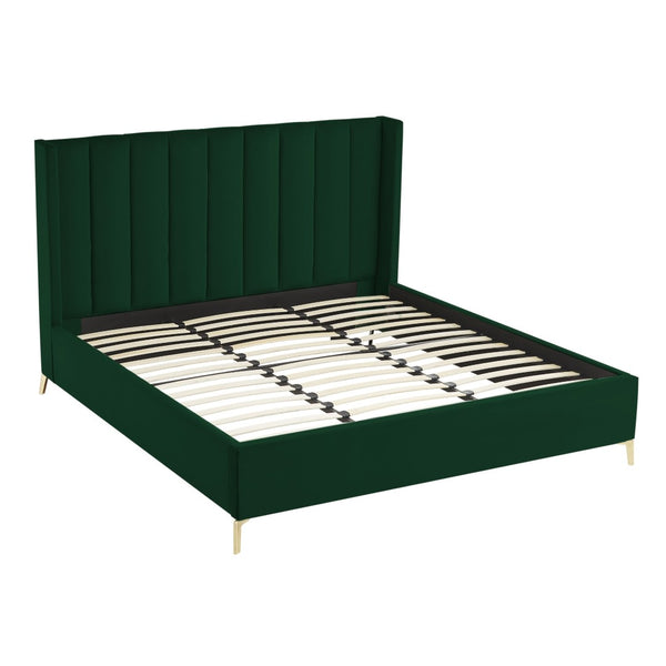 HomeRoots Black Velvet Upholstered Bed Frame - Chic, Durable Design for Modern Bedrooms with Sturdy Support King 544830