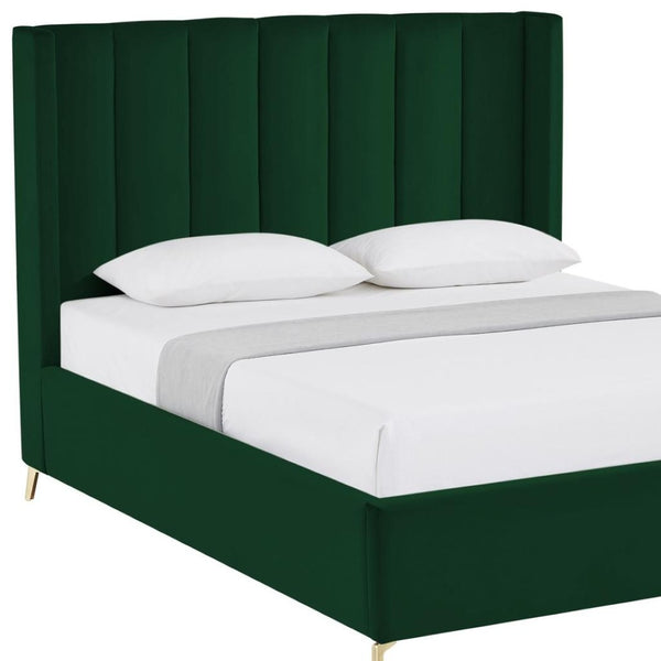 HomeRoots Black Velvet Upholstered Bed Frame - Chic, Durable Design for Modern Bedrooms with Sturdy Support Queen 544831