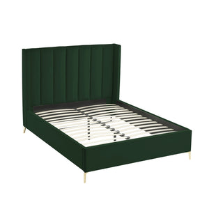HomeRoots Black Velvet Upholstered Bed Frame - Chic, Durable Design for Modern Bedrooms with Sturdy Support Queen 544831