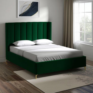 HomeRoots Black Velvet Upholstered Bed Frame - Chic, Durable Design for Modern Bedrooms with Sturdy Support Queen 544831