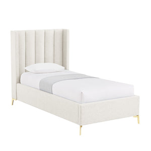 HomeRoots Beige Tufted Linen Upholstered Twin Bed Frame – Modern Elegance, Durable Construction & Cozy Design 544832