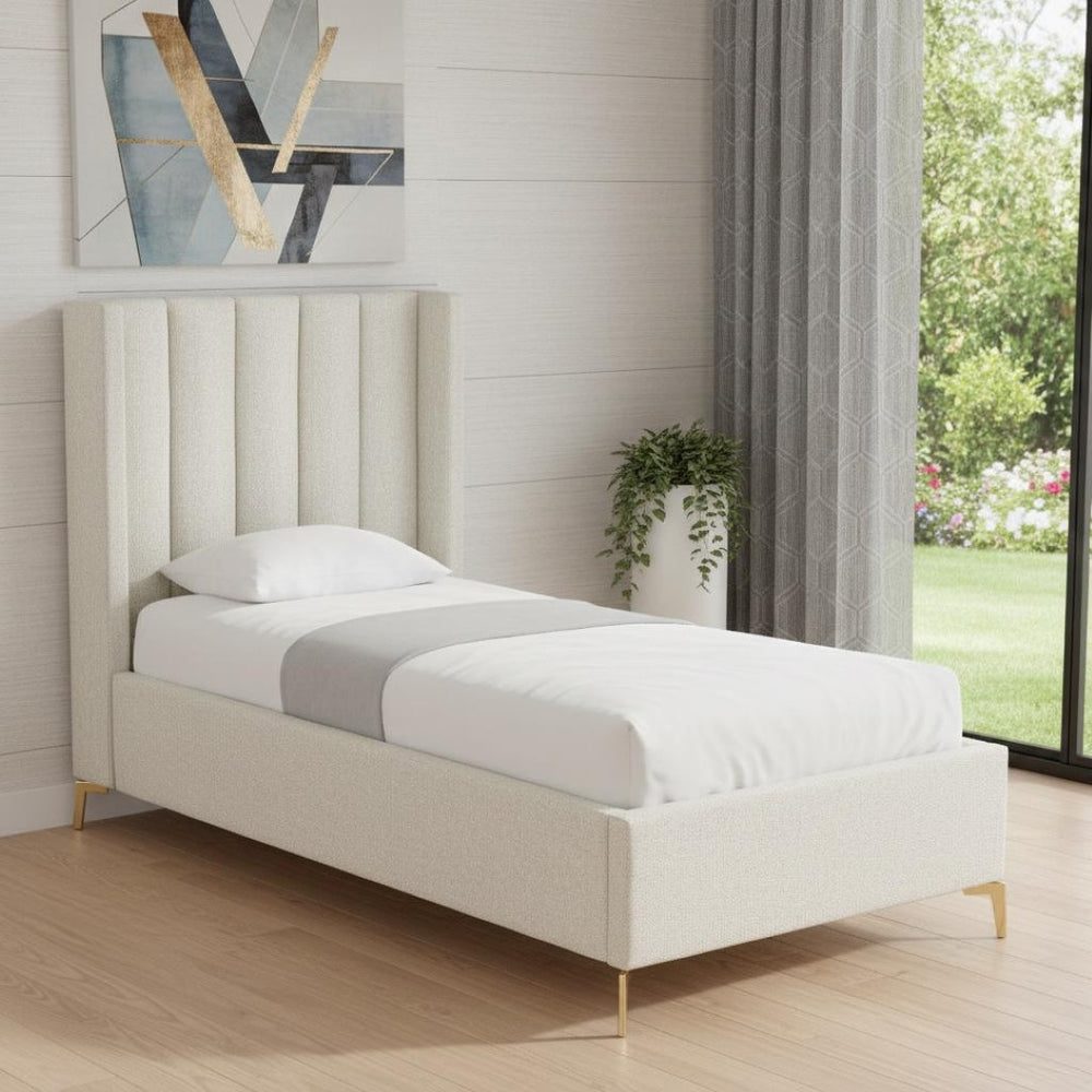HomeRoots Beige Tufted Linen Upholstered Twin Bed Frame – Modern Elegance, Durable Construction & Cozy Design 544832