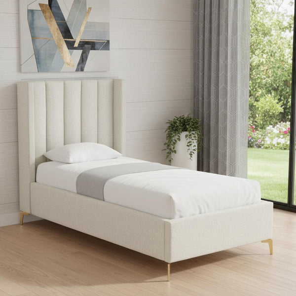 HomeRoots Beige Tufted Linen Upholstered Twin Bed Frame – Modern Elegance, Durable Construction & Cozy Design 544832