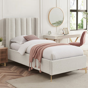 HomeRoots Beige Tufted Linen Upholstered Twin Bed Frame – Modern Elegance, Durable Construction & Cozy Design 544832