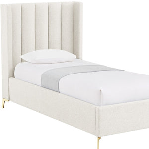 HomeRoots Beige Tufted Linen Upholstered Twin Bed Frame – Modern Elegance, Durable Construction & Cozy Design 544832