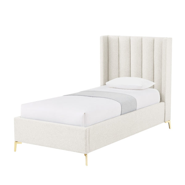 HomeRoots Beige Tufted Linen Upholstered Twin Bed Frame – Modern Elegance, Durable Construction & Cozy Design 544832