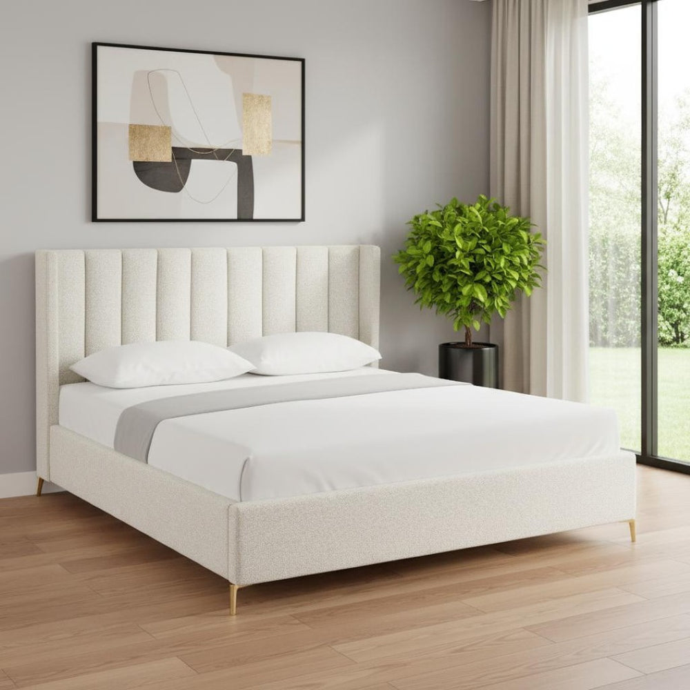 HomeRoots Beige Tufted Linen King Bed Frame - Elegant Upholstered Design for Lasting Comfort & Style 544833