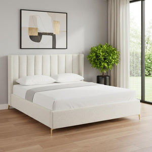 HomeRoots Beige Tufted Linen King Bed Frame - Elegant Upholstered Design for Lasting Comfort & Style 544833