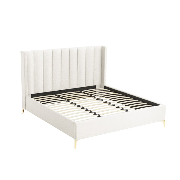 HomeRoots Beige Tufted Linen King Bed Frame - Elegant Upholstered Design for Lasting Comfort & Style 544833