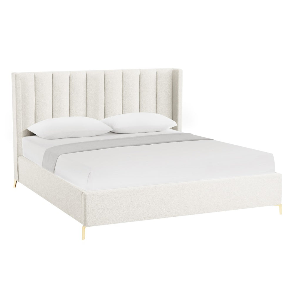 HomeRoots Beige Tufted Linen Upholstered Queen Bed Frame - Elegant Design with Durable Structure & Comfort 544834