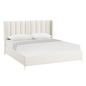 HomeRoots Beige Tufted Linen Upholstered Queen Bed Frame - Elegant Design with Durable Structure & Comfort 544834