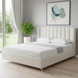 HomeRoots Beige Tufted Linen Upholstered Queen Bed Frame - Elegant Design with Durable Structure & Comfort 544834