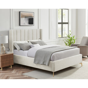 HomeRoots Beige Tufted Linen Upholstered Queen Bed Frame - Elegant Design with Durable Structure & Comfort 544834