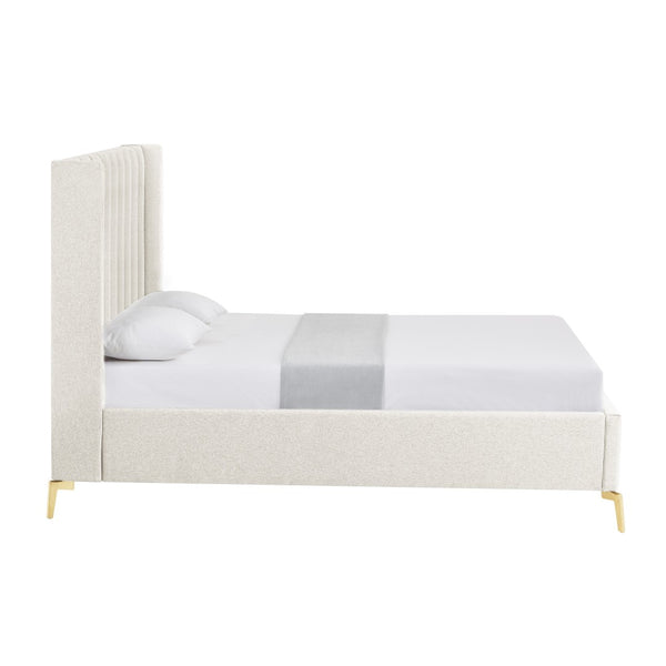 HomeRoots Beige Tufted Linen Upholstered Queen Bed Frame - Elegant Design with Durable Structure & Comfort 544834