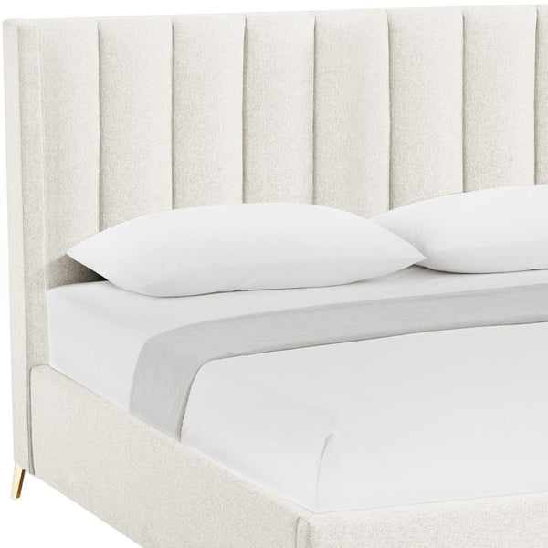 HomeRoots Beige Tufted Linen Upholstered Queen Bed Frame - Elegant Design with Durable Structure & Comfort 544834