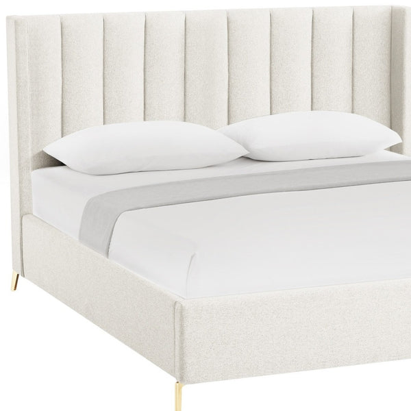 HomeRoots Beige Tufted Linen Upholstered Queen Bed Frame - Elegant Design with Durable Structure & Comfort 544834