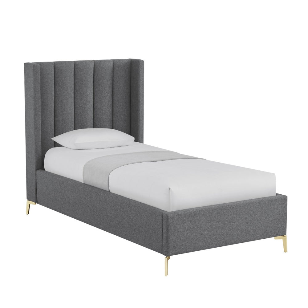 HomeRoots Gray Tufted Linen Upholstered Twin Bed Frame – Stylish, Durable, Space-Saving Design for Any Room 544835