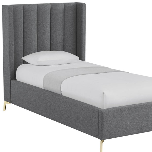 HomeRoots Gray Tufted Linen Upholstered Twin Bed Frame – Stylish, Durable, Space-Saving Design for Any Room 544835
