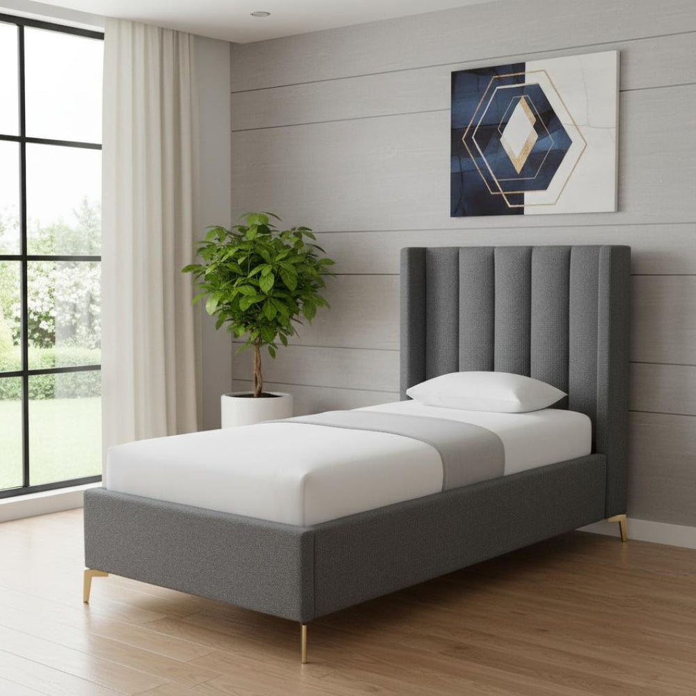 HomeRoots Gray Tufted Linen Upholstered Twin Bed Frame – Stylish, Durable, Space-Saving Design for Any Room 544835