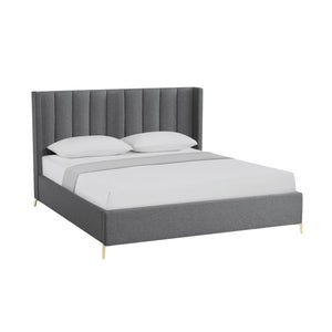 HomeRoots Gray Linen Upholstered Bed Frame - Modern Design with Sturdy Eucalyptus Wood, Perfect for Cozy Bedrooms King 544836