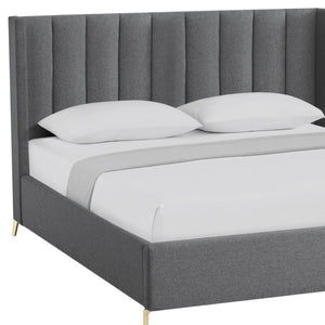 HomeRoots Gray Linen Upholstered Bed Frame - Modern Design with Sturdy Eucalyptus Wood, Perfect for Cozy Bedrooms King 544836