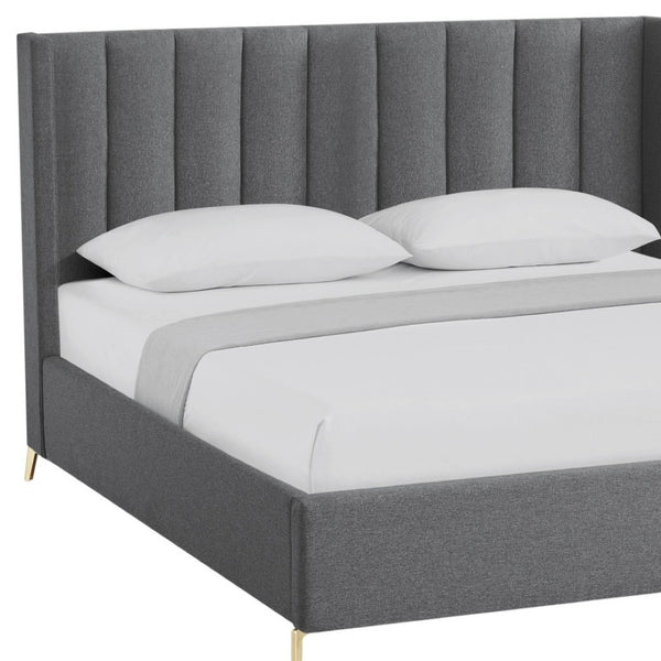 HomeRoots Gray Linen Upholstered Bed Frame - Modern Design with Sturdy Eucalyptus Wood, Perfect for Cozy Bedrooms King 544836